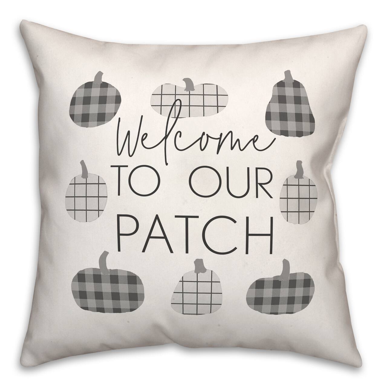 Gray & White Welcome Checkered Pumpkins Throw Pillow